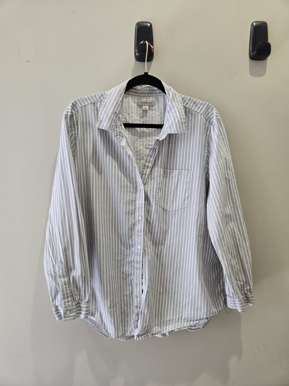 Calvin Klein Jeans Blue and White Vertical Stripe Button-Down Shirt